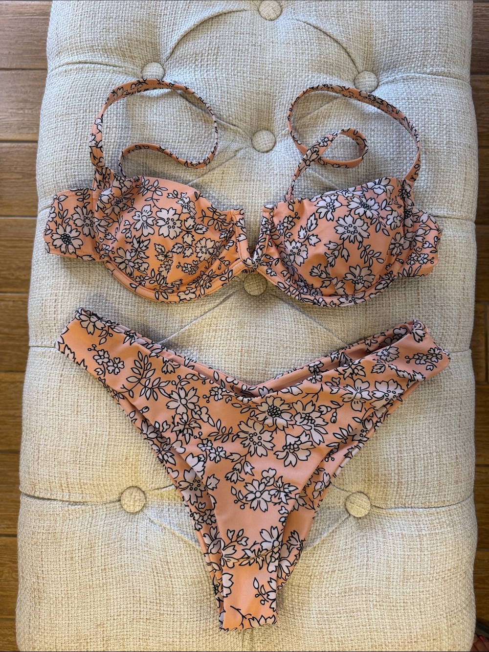 Zaful Peach Floral Underwire Bikini Set High Waist Cheeky